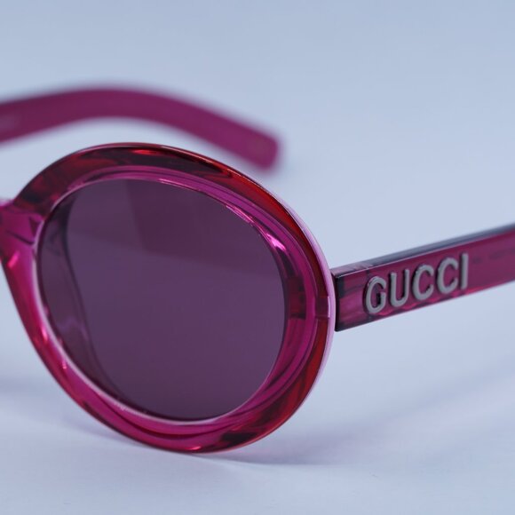 Gucci GG1722SA 004 Sunglasses Shiny Transparent Dark Cyclamen Round Frame main image 8